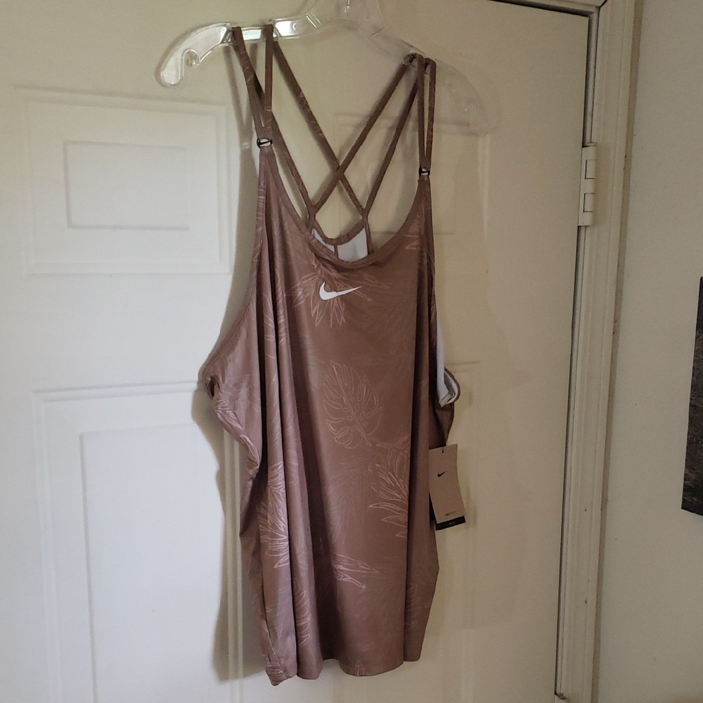 Nike Slim Fit Taupe Dri-fit Athletic Top with Leaf Design